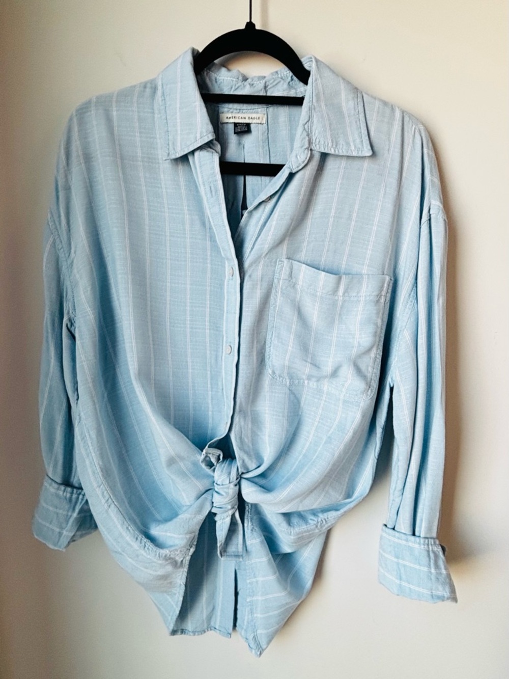 American Eagle Outfitters Pale Blue Striped Button-Down Shirt